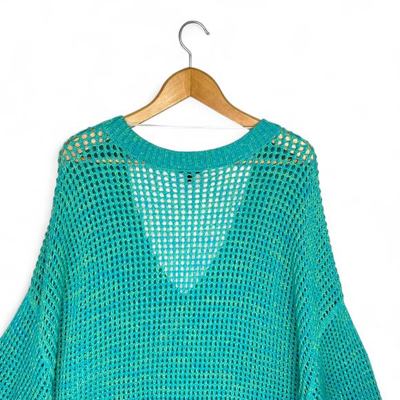 Torrid Women's Open Stitch V-Neck Pullover Size 2X Jade Lime Marl Teal Open Knit - Picture 6 of 11